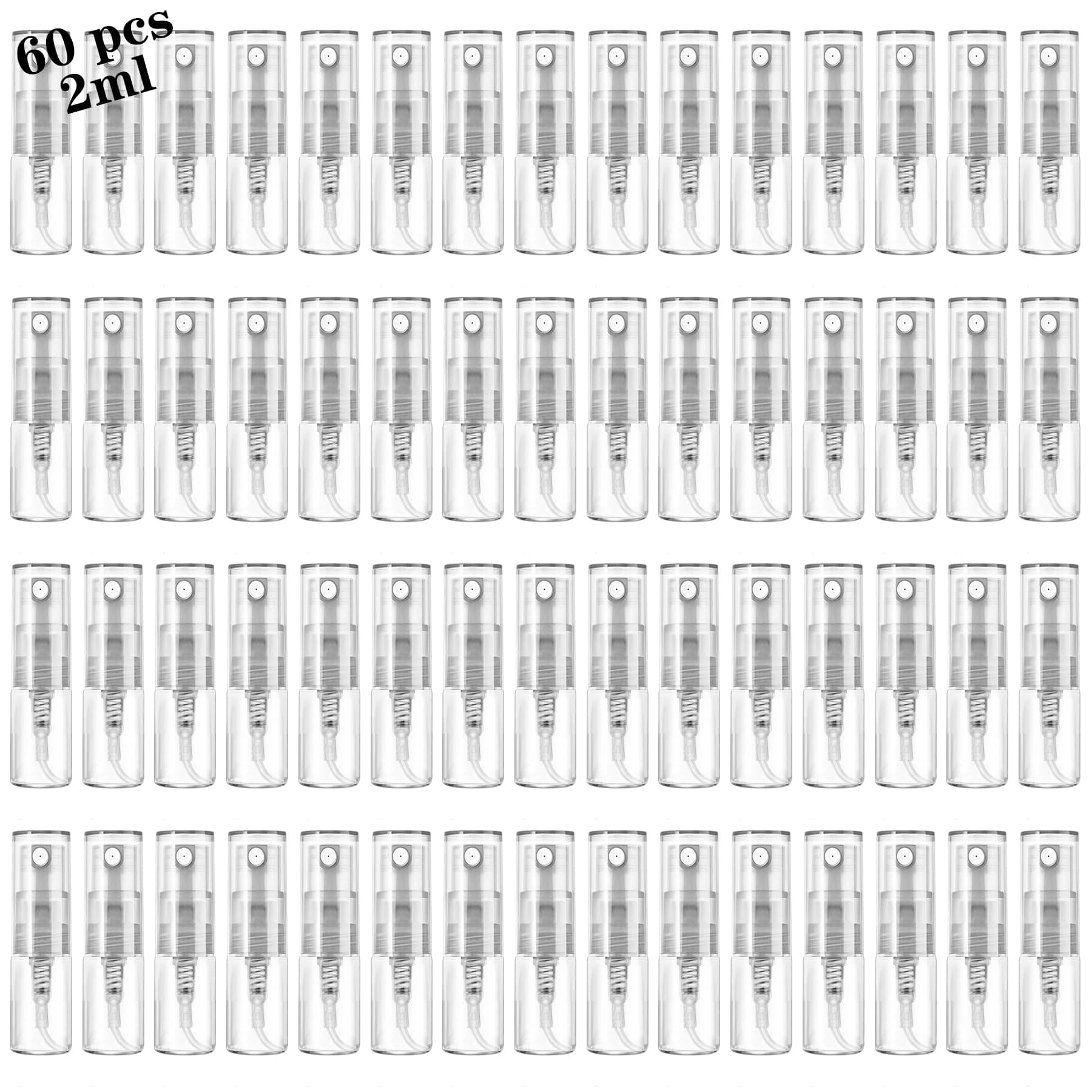 Mini Spray Bottle 2ml, Refillable Glass Spray Bottle, Glass Bottle Atomizer, Perfume Mouthwash Atomizer for Cleaning Refillable Container for Travel, Essential Oils, Perfume 60 Pcs, 2ml