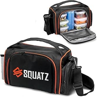 SQUATZ Insulated Meal Prep Lunch Bag - 13 Lbs Maximum Capacity, Heavy Duty Double Insulation Container with Adjustable Padded Shoulder Strap, Keeps Packed Food Warm and Drink Cold for Up to 8 Hours