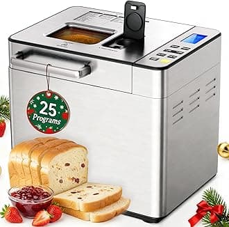 25-in-1 Bread Maker Machine 2LB Breadmaker, Bread Machines with Nut Dispenser and Yeast Dispenser, 3 Loaf Sizes 3 Crust Colors, Dough Maker with Customized Options, Gluten-Free, Recipe, Gifts