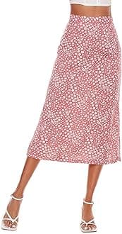 LYANER Women's Casual Print Side Split High Waist Zipper Midi Skirt
