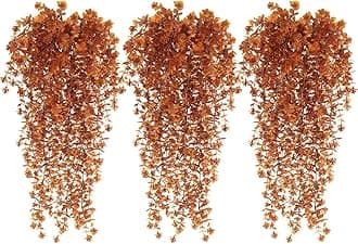 Fall Flower Artificial Artificial Hanging Plants Fake Hanging Flowers Fake Plants Faux Vine Plant Hanging Autumn Decor for Room Wedding Proch Yard Outdoor Home Wall Kitchen Bathroom Indoor (Brown)
