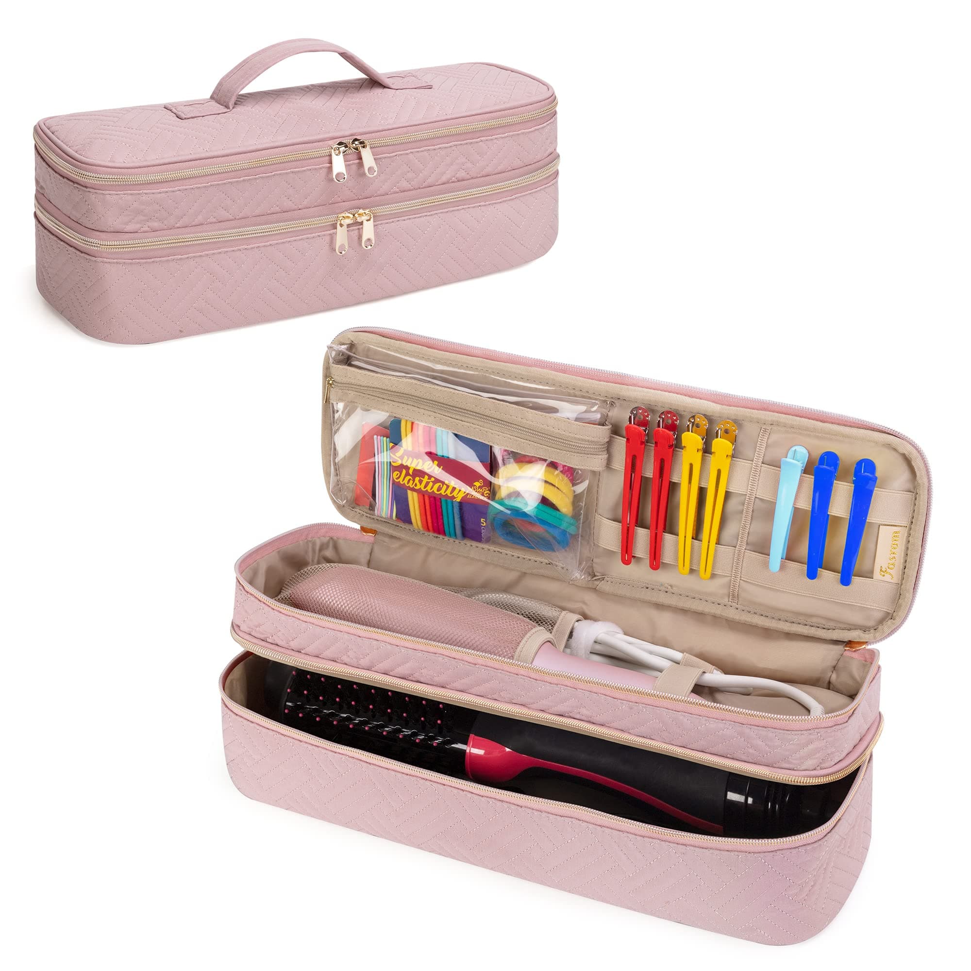 Double Layer Travel Case Compatible with REVLON One Step Blow Hair Dryer Brush Volumizer Original 1.0, Plus 2.0 and Styler, Pink (Bag Only, Patent Design)