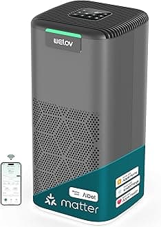 WELOV World's 1st Matter Smart Air Purifier, Air Purifiers for Home Covers 1570 Ft², 99.997% Filtration Efficiency of Particles 0.1-0.3 μm, H13 True HEPA PM2.5 Monitor, Sleep Mode, Dimmable Lighting