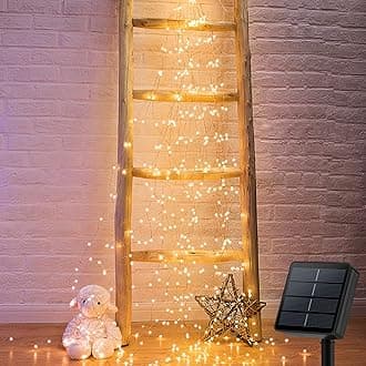BrightownSolar Lights Outdoor Waterproof, 19.6Ft 240 LED 8 Modes Firecracker Solar String Lights for Patio Balcony Wedding Christmas Decor (Warm White)