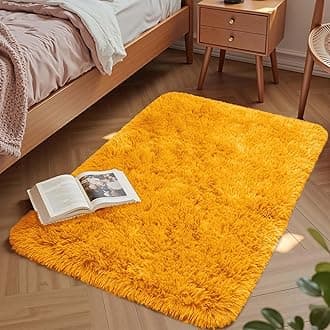 Aspire Homeware Rugs for Living Room - Small Area Rugs for Bedroom - Non Slip Modern Fluffy Shaggy Super Soft Thick Pile, Non Shedding, Ochre, 50cm x 80cm
