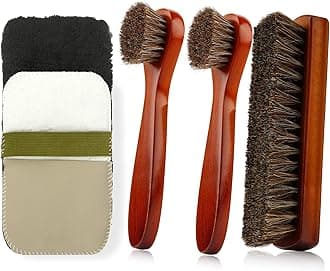 Shoe Brush, 4 Pieces Horsehair Shoe Brush, Shoe Brush Polish Kit, Horse Hair Brush for Leather Cleaner Brush with Shoe Shine Cloth Leather Shoes Boot Cleaning Brush Care Clean Dauber Applicators
