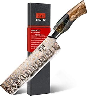 SHAN ZU Damascus Nakiri Knife 7 Inch, Japanese Kitchen Knives Copper & Damascus Steel High Carbon 33 Layer Hand Forged, Ultra Sharp Chef Knife Carving Knife with Maple Wood Handle