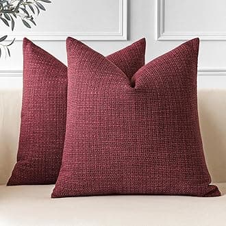 JOTOM Set of 2 Cushion Covers 50x50 cm Linen Wine Red Decorative Throw Pillow Covers 20x20 Inch Square Cushion Case Home Decor Pillowcases for Couch Sofa Living Room Bed (Wine Red)