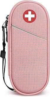 SITHON EpiPen Medical Carrying Case Insulated, Travel Medication Organizer Bag Emergency Medical Pouch Holds 2 EpiPens, Asthma Inhaler, Anti-Histamine, Auvi-Q, Allergy Medicine Essentials, (Pink)