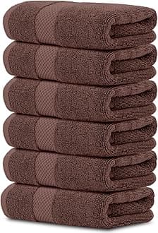 White Classic Luxury Hand Towels | Cotton Hotel spa Bathroom Towel | 16x30 | 6 Pack | Brown