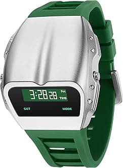 Digital Watch for Men, Unique 1970s Retro OLED Digital Wristwatch with Raise to Wake Screen Stainless Steel Band Streetwear Racing Design Gift for Him X7000