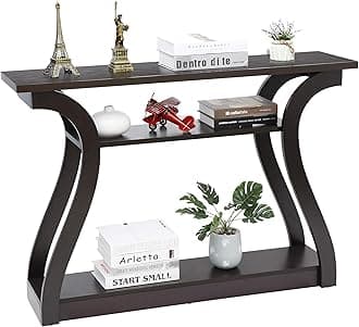ZenStyle Wood Console Table with Curved Legs and Shelf, 3 Tier Modern Accent Sofa Table for Entryway, Living Room, Hallway, 47 in Wide, Easy Assembly (Cappuccino/Dark Brown)