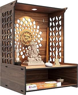 Rellon Industries Wooden Temple for Home and Office - Pooja Mandir Stand with LED Spot Light (A4)