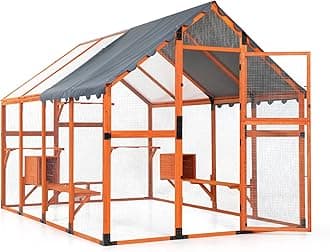 COZIWOW Catio Outdoor Cat Enclosure Extra Large Wooden Cat Catio for Multiple Cats, 53.5ft² Big Run | Enhanced Stability | Window Connecting | Walk-in | Weatherproof Roof with Full Cover (Orange)