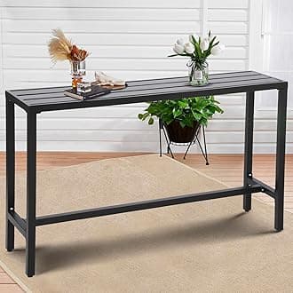 Outdoor Bar Table, Patio Counter Height Bar Table, 63" Rectangle Bar Table for Patio, Garden, Yard, Balcony, Poolside (Black, 63“)