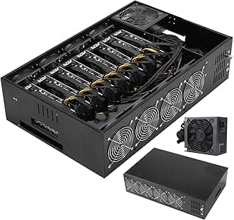 GPU Mining Rig Complete Mining Server Case for Ethereum/ETH Crypto Mining Prebuilt 8 GPU Mining Motherboard, 1800W PSU, 8 Cooling Fans, 4GB RAM,(Without GPUs) -Black