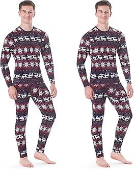 Rocky Thermal Underwear Men Long Johns Men Thermals Top Bottom Set Shirt Pants Men's Base Layer Insulated Under Wear Mens Thermal Set Extreme Cold Weather Winter Ski (Christmas Design / 3X-Large) 2pk