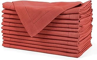 FINGERCRAFT Hemstitched Cotton Table Napkins – Set of 12, 20x20 Inch, 100% Cotton Cloth Napkins with Faggoting Stitching – Durable & Elegant for Parties, Hotels, Everyday Use (Rust Slub)