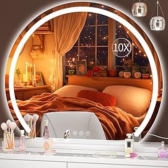Hasipu Vanity Mirror with Lights, 80 x 65cm LED Makeup Mirror, Dimmable Mirrors with 3 Colors and Smart Touch Control, White