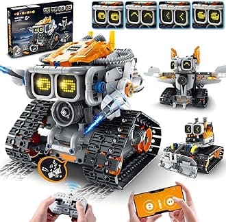 HOGOKIDS Changeable Expressions Robot Building Sets - 3 in 1 Remote & APP Supported Robotic Building Toy Having Sound Effect, Rechargeable RC Robot Birthday Present for Kids Age 6+ Boy & Girl (451PCS)