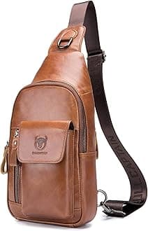 Mens Leather Crossbody Bag Shoulder Sling Bag Casual Daypacks Chest Bags for Travel Hiking Backpacks