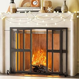 Fireplace Screen with Sliding Doors, 35" W x 28" H Handcrafted Wrought Iron Fire Spark Guard Fire Place Gate Protector for Living Room, Children and Pet Safety(Small)