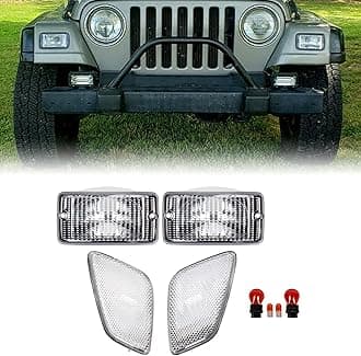 HECASA Clear Lens Bumper Signal + Side Marker Lights Compatible with 1997-2006 Jeep Wrangler TJ