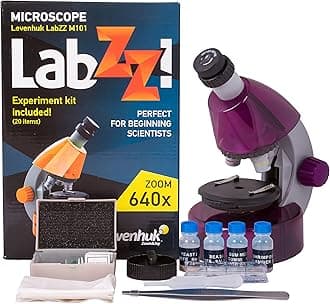 Levenhuk LabZZ M101 Amethyst 640x Portable Microscope Science Kit for Children with LED Light, Kids Beginner Educational STEM Toys Set, Prepared Sample Slides, and Illustarted Experiment Guide (EN)