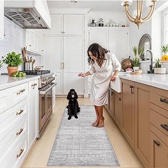 Washable Hallway 2x6 Runner Rugs: Soft Boho Geometric Entryway Kitchen Carpet Non-Slip Neutral Stain-Resistant Floor Mat for Bedroom Bathroom – Gifts for Newlyweds/Household Home Decor(Grey/Ivory,2x6)