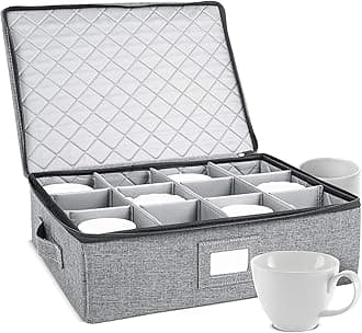 storageLAB China Storage Set, Hard Shell and Stackable, for Dinnerware Storage and Transport, Protects Dishes Cups and Mugs, Felt Plate Dividers Included (Gray, 1 Piece Box for Cups and Mugs)