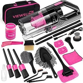 Car Vacuum Cordless Rechargeable, 8000PA High Power Handheld Vacuum Cleaner with 17PCS Car Cleaning Kit, Pink Auto Accessories for Women Gift