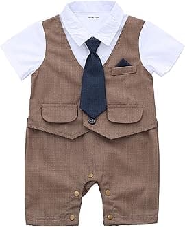 Baby Boy Gentleman White Shirt Waistcoat Bowtie Tuxedo Onesie Jumpsuit Overall Romper