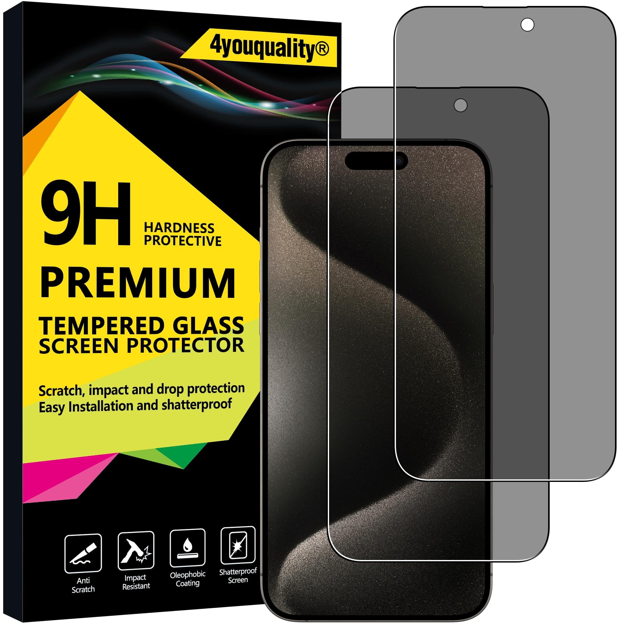 Privacy Screen Protector for iPhone 15 Pro Max (6.7-Inch), Anti Spy Tempered Glass Film, 2-Pack, [LifetimeSupport][Anti-Spy][Impact-Resistant][Anti-Scratch]