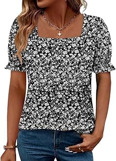 CRAZY GRID Womens Trendy Summer Tops Puff Sleeve Loose Fit Shirts Dressy Casual Blouses