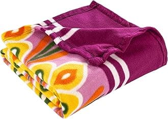 VAS COLLECTIONS - 300 TC All Season Solid/Plain/Printed Light Weight Polar Fleece Single Bed Blanket Lightweight, (152 x 230 cm, Purple, Pink & Green)