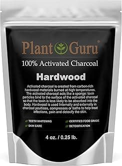Plant Guru Activated Charcoal Powder 4 oz. HARDWOOD - Food Grade Kosher Non-GMO - Teeth Whitening, Facial Mask and Soap Making. Promotes Natural Detoxification and Helps Digestion