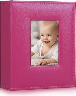 RECUTMS Photo Album 200 Pockets 4x6 Photo Album Premium Pu Leather Cover With Front Window for Wedding Family Baby (Pink)