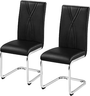 Yaheetech Dining Chairs Set of 2 Modern Kitchen Chairs with Faux Leather Seat and Sturdy Metal Legs for Dining Room, Kitchen, Black