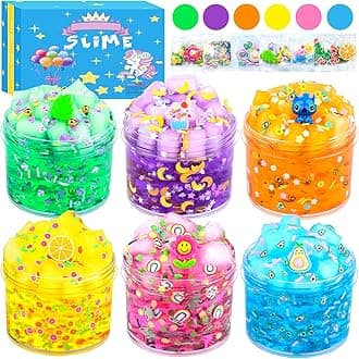 6 Pack Jelly Cube Crunchy Slime Kit, with Yellow, Pink, Purple, Green & Blue Clear Crunchy Slime, Super Soft Sludge Toy with Cute Charms, Girls Boys Classroom Reward, Valentine's Day Party SuppliesCarbonfree Certified