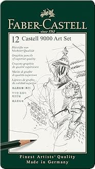 Faber Castell 9000 Graphite Pencil Art Set 12Pc 8B 2B In A Flat Metal Tin, Multi, Castell 9000, F119065, 12 Count Pack Of 1