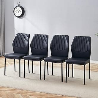 Black Metal Chairs,Modern Dining Chair Set of 4 with Pu Leather and Chrome Leg High Back Sillas De Comedor for Dining Room,Kitchen,Living(Black-4)