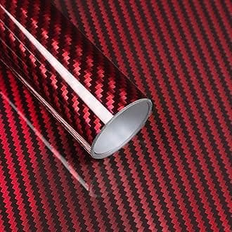 Lypumso 2D Holographic Carbon Fiber Vinyl Wrap, High Gloss Red Chrome Wrapping Film with Air Release Technology Auto Car Sticker Decal Sheet, Self Adhesive DIY Paint Replacement Wrap Roll 1ft x 10ft