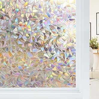 Window Privacy Film, Stained Glass Rainbow Film Decorative Window Clings, Static Cling Sun Blocking Stickers Decals Coverings Tint for Home Heat Control, Non-Adhesive 23.6" x 78.7"
