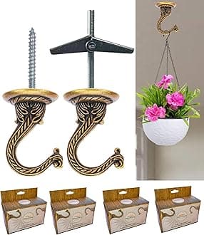 Indian Discovery Antique Metal Wall Ceiling Brackets for Hanging Plants, Planters, Hanging Bell, Diyas, Lamps, Lanterns, Windchimes, Birdcages (Antique Brass :Set of 8)