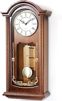 – 65cm Vintage Grandfather Clock with Pendulum and Chimes, Hourly/Quarter-Hour Chimes, Elm Wood Frame, Large Classic Wall Clock for Living Room, Home Décor Gift