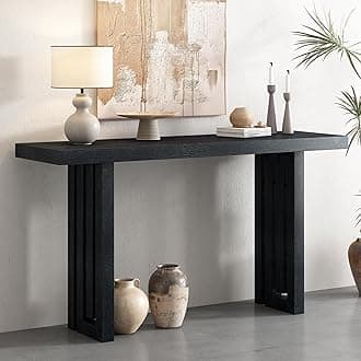 Quarte Exquisite Console Table with Distinctive Side Shapes, Oak Veneer Sofa Side Table for Entryway, Hallway, Living Room, Foyer, Corridor (Black/Oak)