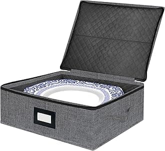 homyfort Platter Storage Case - Stackable China Storage Containers Hard Shell with Durable Zipper & Label & Sturdy Handles, 5.3” Height, Structured Top, 4 Felt Dividers Included (Dark Gray)