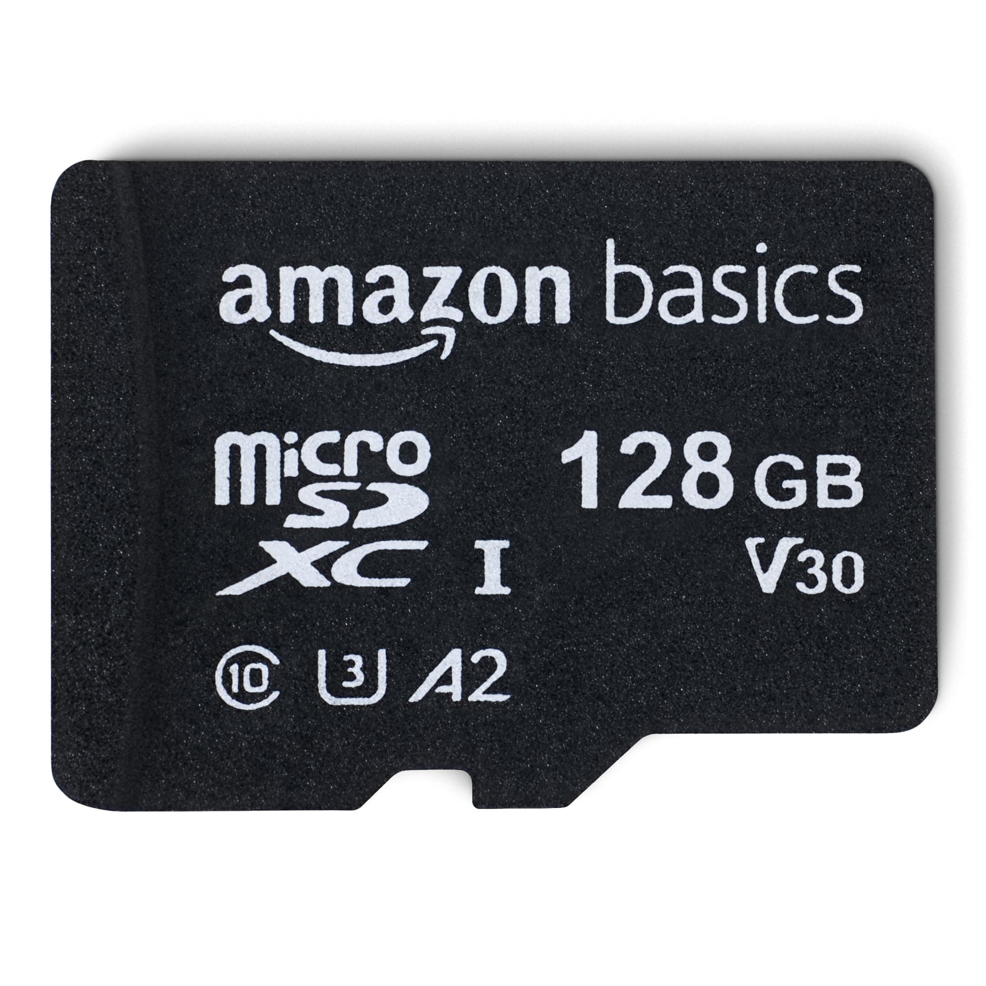 Amazon Basics microSDXC Memory Card with Full Size Adapter, A2, U3, Read Speed up to 100 MB/s, 128GB, Black