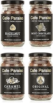 Cafe Paraiso Hazelnut Caramel Mint Chocolate Original | 3+1 Free Pack | Instant Premium Flavored Arabica Coffee | 50g Each | Agglomerated Medium Roasted