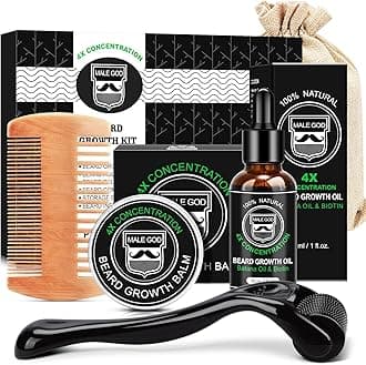 Beard Kit, Beard Growth Kit w/Natural Ingredients Beard Oil & Balm, Men's Care & Grooming Set w/Beard Growth Oil, Comb, Anniversary | Birthday Gifts for Men, Him, Husband, Boyfriend, Dad